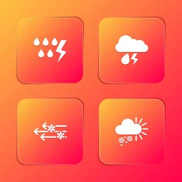 Set Storm, Cloud with rain and lightning, Wind snow and Cloudy icon. Vector Stock Illustration