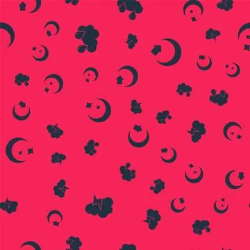 Set Storm, Cloud with rain, Moon and stars and  on seamless pattern. Vector 스톡 일러스트