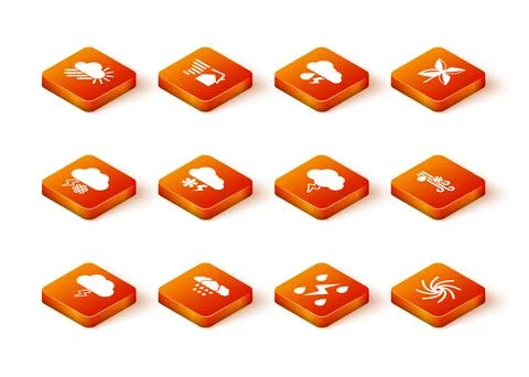 Set Storm, Cloud with snow and rain, lightning, Tornado and Wind icon. Vector Illustrazione stock