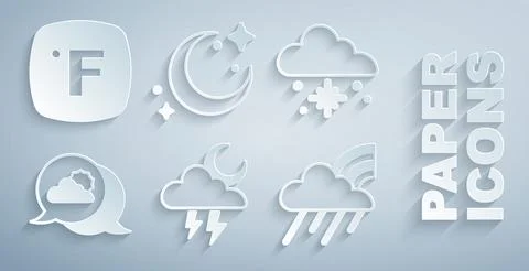 Set Storm, Cloud with snow, Location cloud, Rainbow and rain, Moon stars and Stock Illustration