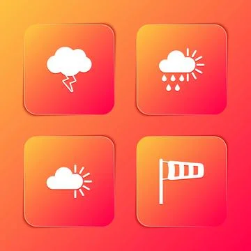 Set Storm, Cloudy with rain and sun,  and Cone meteorology windsock wind vane Stock Illustration