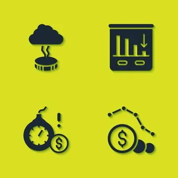 Set Storm, Dollar rate decrease, Money bomb dollar crisis and Pie chart Stock Illustration