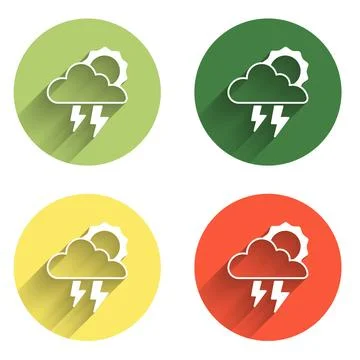 Set Storm icon isolated with long shadow background. Cloud with lightning a.. Stock Illustration