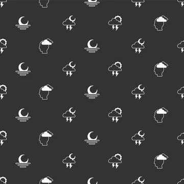 Set Storm, Man having headache, Sunset and on seamless pattern. Vector Stock Illustration