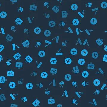 Set Storm, Plane, landing and Suitcase on seamless pattern. Vector Stock Illustration