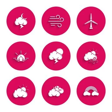 Set Storm, Sun and cloud weather, Rainbow with clouds, Windy, Sunrise, turb.. Stock Illustration