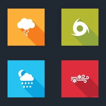 Set Storm, Tornado, Cloud with snow, rain, moon and Wind and icon. Vector Illustrazione stock