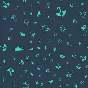Set Storm, Umbrella, Cloud and Windy weather on seamless pattern. Vector Illustrazione stock