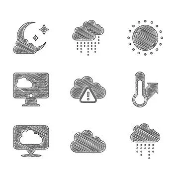 Set Storm warning, Cloud, with rain, Meteorology thermometer, Location cloud Illustrazione stock