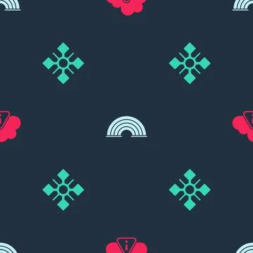 Set Storm warning, Rainbow and Snowflake on seamless pattern. Vector Illustrazione stock