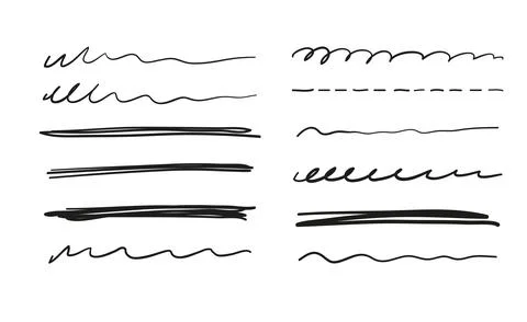 Set of straight and wavy scribble lines in pen, pencil underline, vector do.. イラスト素材