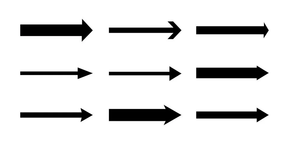 Set of straight horizontal arrows Stock Illustration