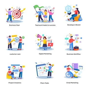 Set of Strategy and Plan Flat Illustrations Stock Illustration