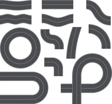 Set of street and road elements with traffic marks for city map or other desi Stock Illustration
