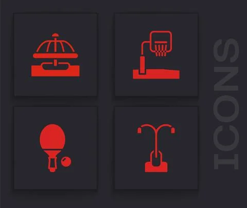 Set Street light, Attraction carousel, Basketball backboard and Racket and icon Stock Illustration