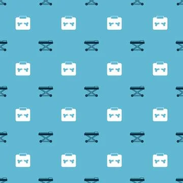 Set Stretcher and X-ray shots with broken bone on seamless pattern. Vector 스톡 일러스트