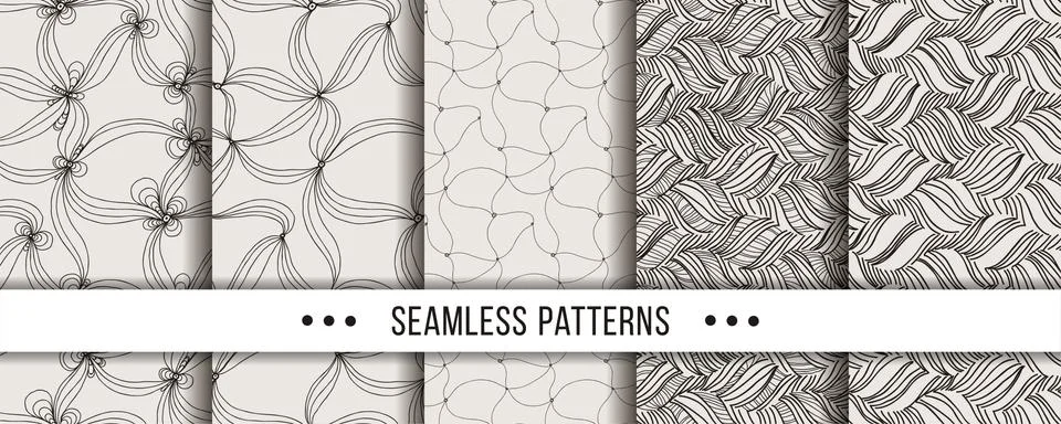 Set of strict, minimalistic seamless patterns. Collection for coloring pages, Stock Illustration