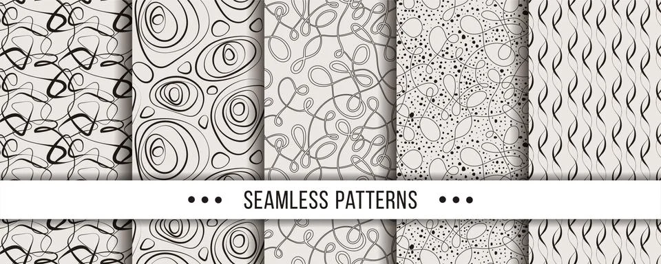 Set of strict, minimalistic seamless patterns. Collection for coloring pages, Stock Illustration