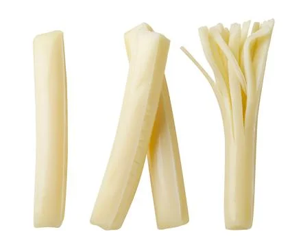 Set of string cheese sticks on a white background. Top view Stock Photos