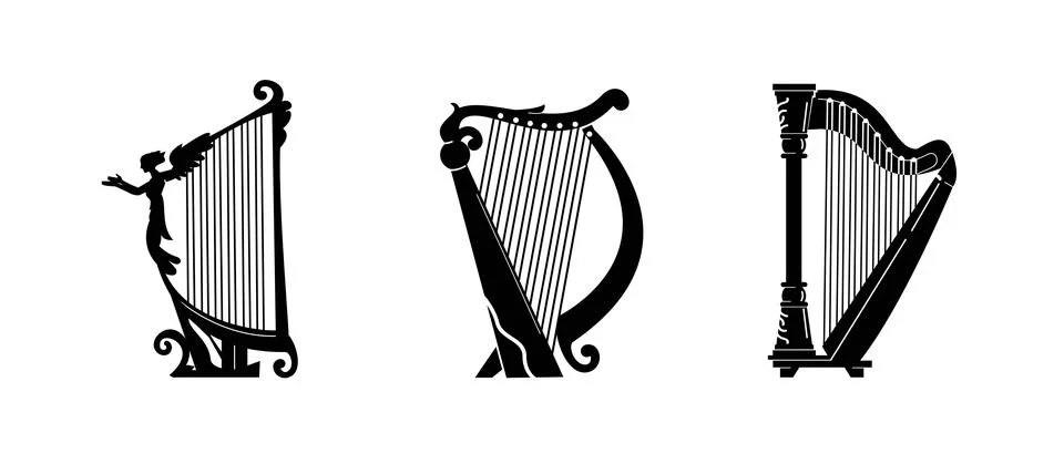 Set Stringed musical instrument classic, logo illustration Illustrazione stock