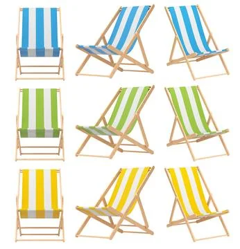 Set of striped beach chairs for summer getaways isolated on white background. Stock Illustration