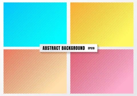 Set of striped fading line pattern diagonal on blue, yellow, orange, pink bac Illustrazione stock