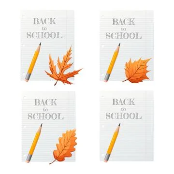 Set of striped notebook sheets with back to school text Stock Illustration