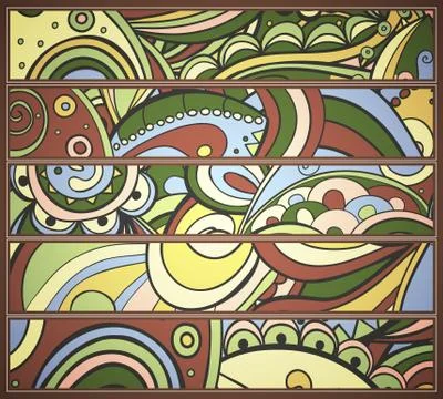 Set of stripes with abstract tribal pattern. Illustrazione stock