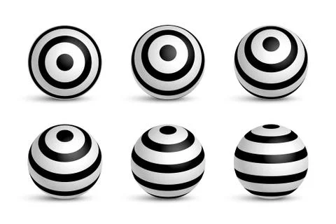 Set of stripped 3D spheres isolated on white background. Vector design elements. Stock Illustration