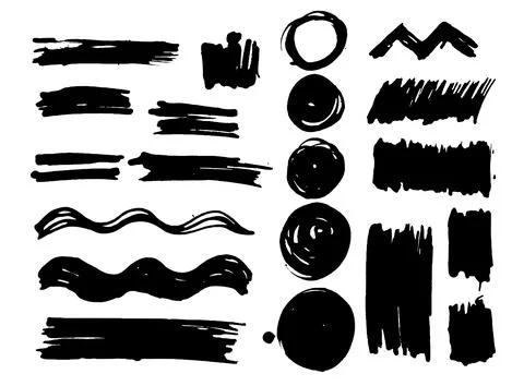 Set of strokes made with a brush, real fluid strokes made by hand with vari.. Stock Illustration