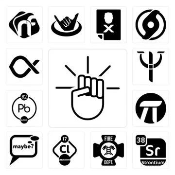 Set of, strontium, fire dept, chlorine, maybe, pi, chemical, psy, alfa icons Free Stock Illustration