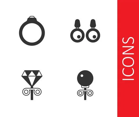 Set Stud earrings, Diamond engagement, and Earrings icon. Vector Stock Illustration