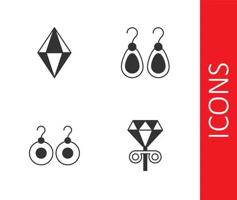 Set Stud earrings, Gem stone, Earrings and icon. Vector Stock Illustration