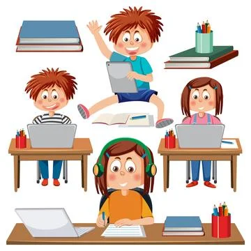 Set of student cartoon character Stock Illustration