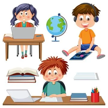 Set of student cartoon character 스톡 일러스트