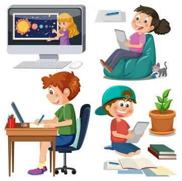 Set of student cartoon character Stock Illustration