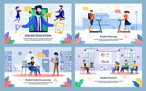 Set Student Collective Learning, Online Education. Banner Inscription Student Stock Illustration