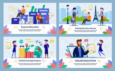 Set Student Exchange Program, Vector Illustration. Online Education, Getting Stock Illustration