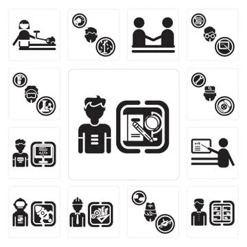 Set of Student, Librarian, Stewardess, Engineer, Spaceman, Teacher, Programme Selección de ilustraciones gratis