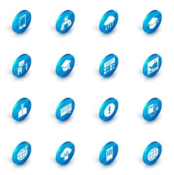 Set Student, Network cloud connection, Graduation cap globe, Computer monitor Stock Illustration