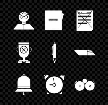 Set Student, Notebook, Exam paper with incorrect answers survey, Ringing bell Stock Illustration