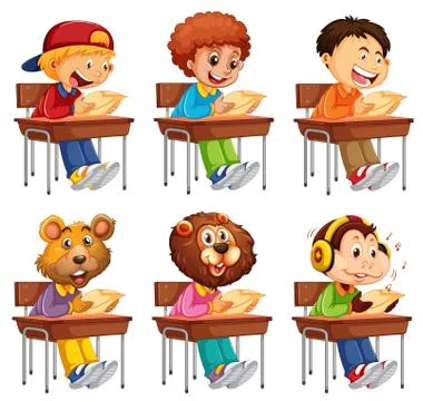 Set of student taking exam Stock Illustration