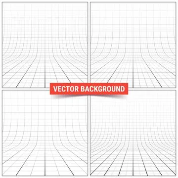 Set of studio backdrops with mesh. Curved perspective grid with major and min 스톡 일러스트
