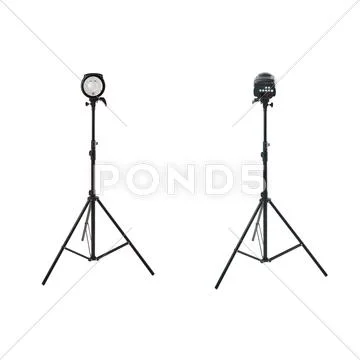 Set of Studio flash on a stand over isolated white background Stock Photos