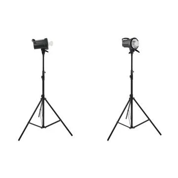 Set of Studio flash on a stand over isolated white background Stock Photos