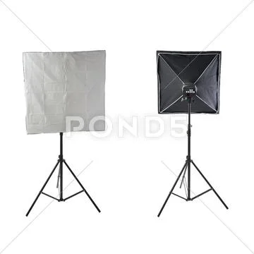 Set of Studio flash on a stand over isolated white background Stock Photos