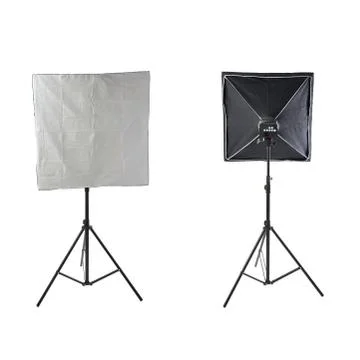 Set of Studio flash on a stand over isolated white background Stock Photos
