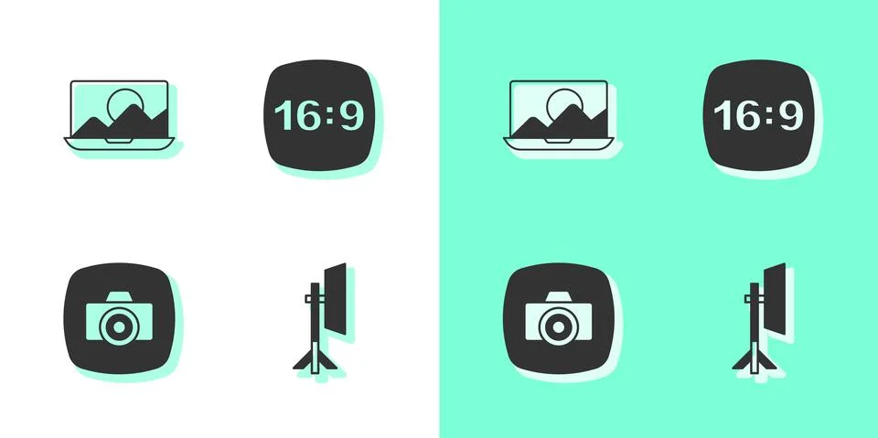 Set Studio light bulb in softbox, Photo retouching, camera and frame 16 icon 库存插图