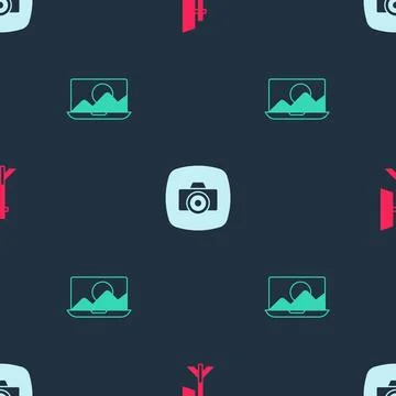 Set Studio light bulb in softbox, Photo camera and retouching on seamless Stock Illustration