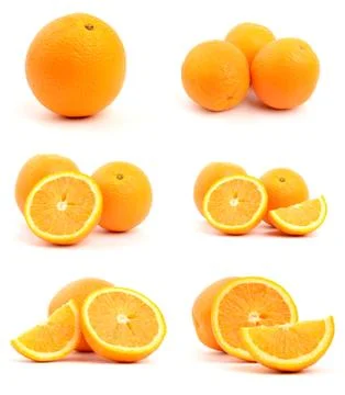 Set of studio shots of oranges isolated on white Stock Photos